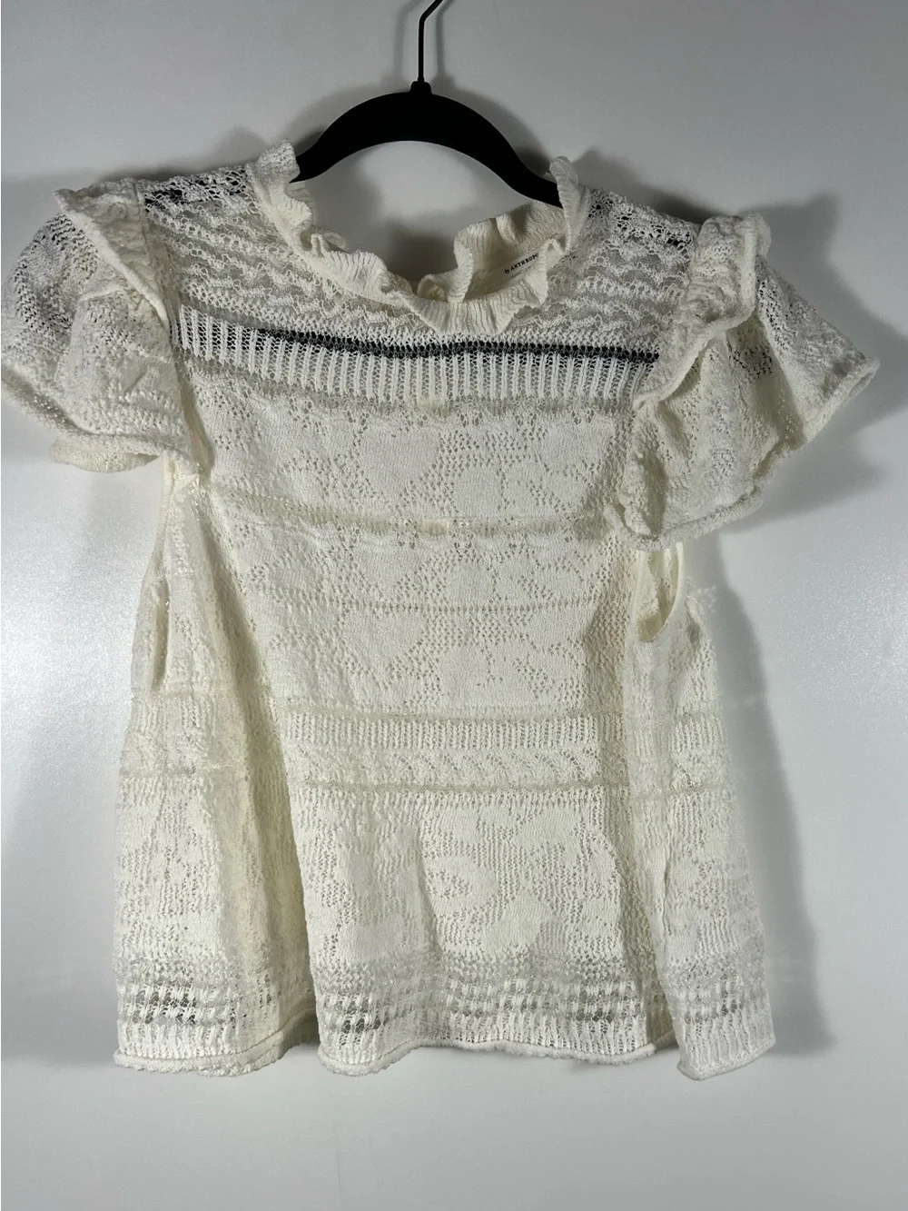 Anthropologie Lace Sweater Tee with Ruffle Sleeves Sz Small Petite - Picture 7 of 13